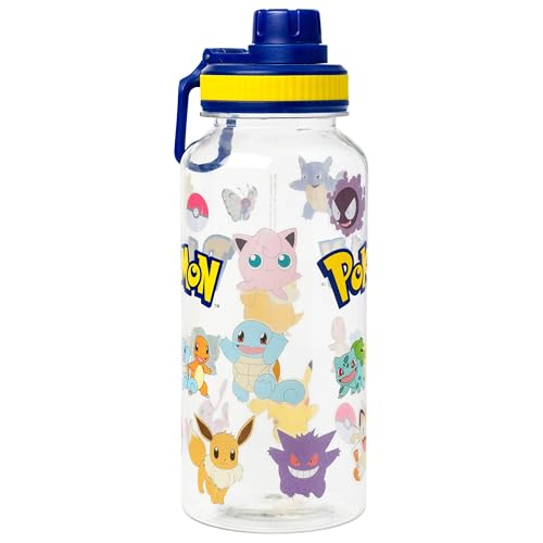 Silver Buffalo Pokémon Pikachu Jigglypuff, Plastic Water Bottle, 32oz | Bulbasaur, Charmander, Squirtle, Eevee, Meowth, Wartortle Twist Spout, Sticker Set, You Stick Yourself, Snorlax, Charizard - color: Pokemon Indigo League