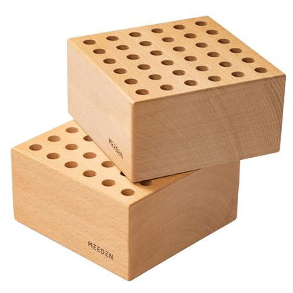 MEEDEN 2Pcs Beechwood Pencil and Brush Holders: 36 Holes Paint Brush Storage Organizer & Holder Rack - Wood Block Pencil Holder for Paintbrushes, Pens and Art Tools - Paint Brush Holder Display Stand - size: 2-PACK