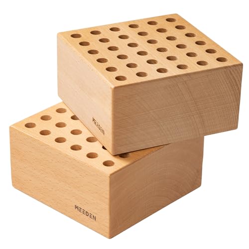 MEEDEN 2Pcs Beechwood Pencil and Brush Holders: 36 Holes Paint Brush Storage Organizer & Holder Rack - Wood Block Pencil Holder for Paintbrushes, Pens and Art Tools - Paint Brush Holder Display Stand - size: 2-PACK