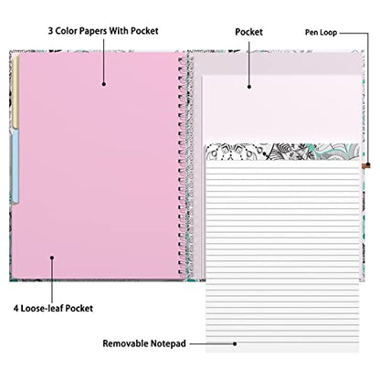 Rimilak Spiral Clipboard Folio with Refillable Lined Notepad, 14.5 x 9.8 In, Hardcover Cover with 5 Interior Pockets, Elastic Band and Pen Loop Series. Cute Stylish Clipfolio, Mandala Flower - color: Mandala Flower