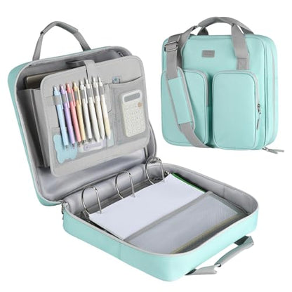 3 Inch Zipper Binder 3 Ring with Sturdy Shoulder Strap & Multi-Pocket, Binder with Zipper Holds Up to 700 Sheets for Office School, Compatible with 13” MacBook Laptop ipad(Light Blue) - color: Light Blue