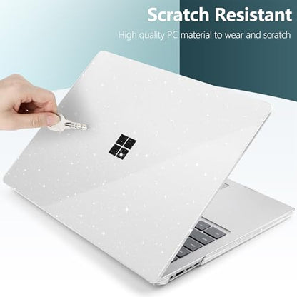 Batianda Glitter Case for Surface Laptop 13.8 Inch 2024-2026, Starry Clear | Fits Surface Laptop 7th/8th for Business, Subtle Glitter Mist Finish, 1.2mm Lightweight Ultra-Slim Hard Shell 4-in-1 Bundle - color: Bling Clear