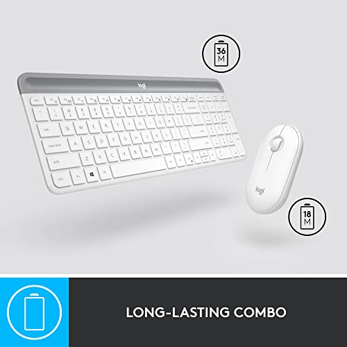 Logitech MK470 Slim Compact Wireless Keyboard and Mouse Combo - Off White | Compact low-profile quiet keyboard with number pad, slim ambidextrous quiet mouse with 3 non-customizable buttons, Windows PC - color: Off White