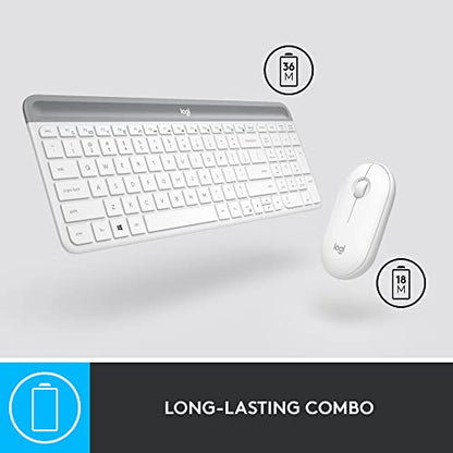 Logitech MK470 Slim Compact Wireless Keyboard and Mouse Combo - Off White | Compact low-profile quiet keyboard with number pad, slim ambidextrous quiet mouse with 3 non-customizable buttons, Windows PC - color: Off White