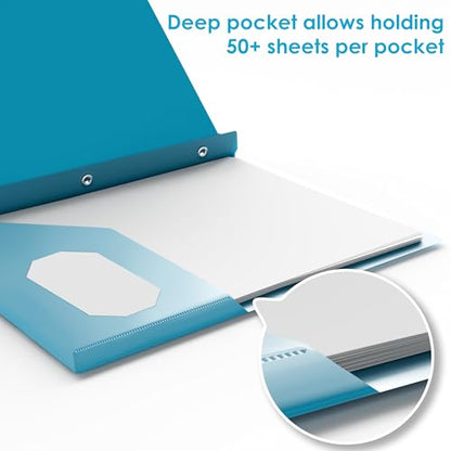 2 Pocket Plastic Folders with 3 Prongs, 5 Pack, Letter Size | Durable poly folders with two roomy pockets for organizing school supplies, homework, reports, and office documents.