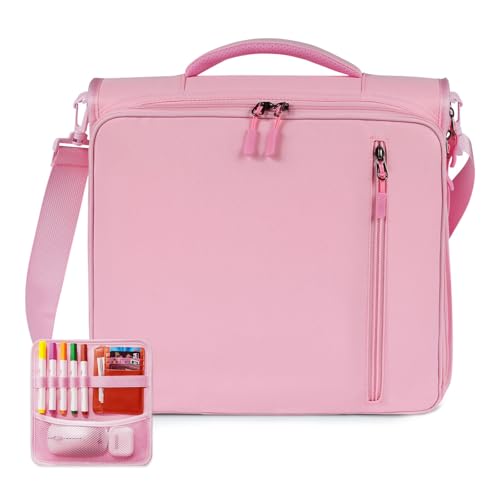 2 Inch 3 Ring Zipper Binder with 500 Sheet Capacity, 6 Tab Expanding File Folder, Multi-Pocket Design, Shoulder Strap and Handle for Middle School and Office (Pink) - color: Pink