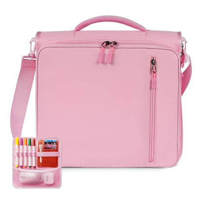 2 Inch 3 Ring Zipper Binder with 500 Sheet Capacity, 6 Tab Expanding File Folder, Multi-Pocket Design, Shoulder Strap and Handle for Middle School and Office (Pink) - color: Pink