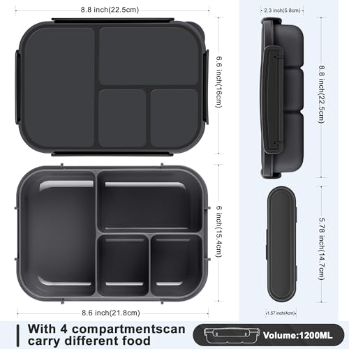 Amathley Lunch Box Kids,Bento Box Adult,Leakproof Lunch Containers for Adults/Kids/Toddler,1200ML-4 Compartments bento Lunch box with Utensil,Microwave & Dishwasher & Freezer Safe (Dark Gray) - color: Dark Gray