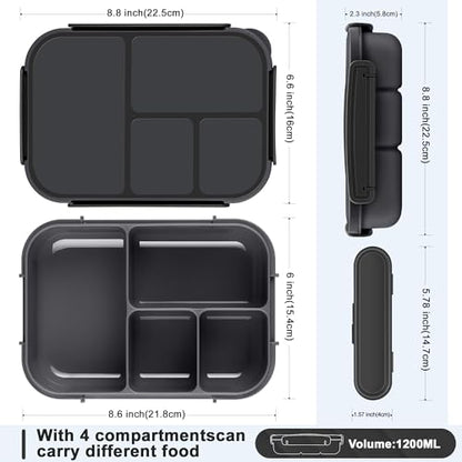 Amathley Lunch Box Kids,Bento Box Adult,Leakproof Lunch Containers for Adults/Kids/Toddler,1200ML-4 Compartments bento Lunch box with Utensil,Microwave & Dishwasher & Freezer Safe (Dark Gray) - color: Dark Gray