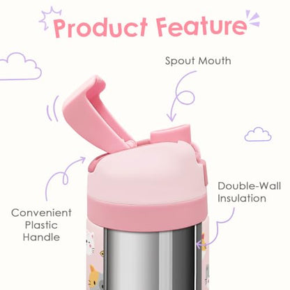 Cat Kids Insulated Stainless Steel Water Bottle 16 Oz, Travel Tumbler for School, Sports for Girls, Birthday, Back To School (Pink) - color: Cat 1