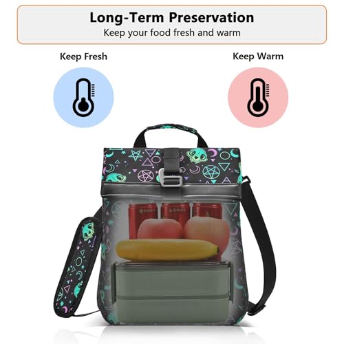 MNSRUU Insulated Lunch Bags Women Men, Magic Skulls Portable Reusable Thermal Meal Tote Cooler Bag Organizer, Adjustable Shoulder Strap, Handle - color: Skulls 192