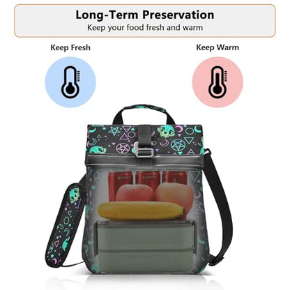 MNSRUU Insulated Lunch Bags Women Men, Magic Skulls Portable Reusable Thermal Meal Tote Cooler Bag Organizer, Adjustable Shoulder Strap, Handle - color: Skulls 192