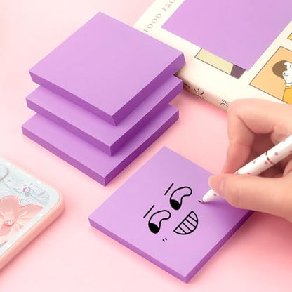 Sticky Notes 3x3 Pop Up Self-Stick Notes Pads with Bright Colors, Easy to Post for Office, School, Home, 4 Pads/Pack, 90 Sheets/Pad (Purple) - color: Purple