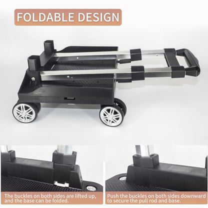 Backpack Trolley Wheeled Cart, Foldable Aluminium Alloy Hand Truck with Edge Guard Base, 4 Spinner Wheels, Luggage Cart with Luggage Strap for Teenagers, Adults, School,Luggage Trolley for Travel - size: 4 Wheels with Edge Guard Base