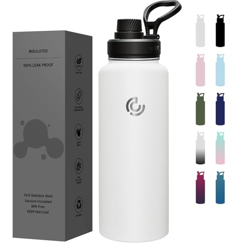 Sports Water Bottle 40oz, Insulated Water Bottle with Handle,Stainless Steel,Simple Modern,Suitable for Travel, School, Boy, Girl(White) - color: White, size: 40 Ounces