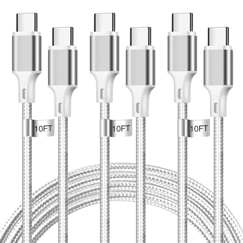 USB C to USB C Charger Cable, 3Pack 10FT Type C Fast Charging Cord Compatible for iPhone 15/16/17/Pro/Max/Plus, iPad Pro Air Ps5 Controller Samsung Galaxy - Silver - color: Silver, style: 3P C2C 10FT