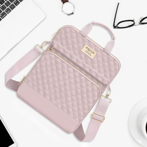 MOSISO 12.9 inch Tablet Sleeve Bag for iPad Pro 13 M4&iPad Air 13 M3 M2,iPad Pro 12.9 M2 M1 6/5,Surface Laptop Go 12.4,Galaxy Tab S8+/S9+ 12.4,Square Quilted Carrying Case with 2 Pockets, Pink - color: Pink, size: 12.9 inch