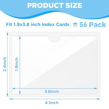 56 Pack Clear Self-Adhesive Pockets, 1.9" x 3.8" Index Card Pockets With Top Open Loading, PVC Label Holders for Organizing storage bins, Library Card, Drawer, and Protecting Your Cards - size: 1.9" x 3.8", style: 56 Pack