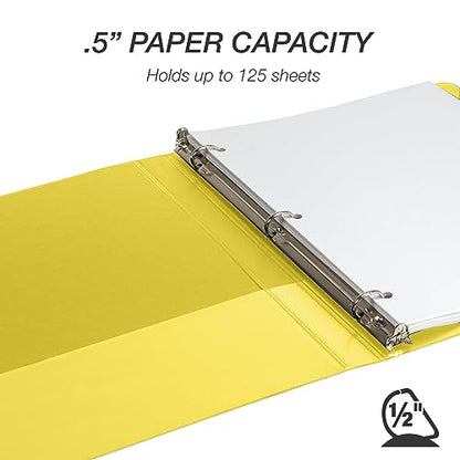 Samsill Durable 0.5 inch 3 Ring Binder, D Ring Binder, 100% Recycled Chipboard, Yellow - color: Yellow, size: 1 Pack, style: 0.5 Inch