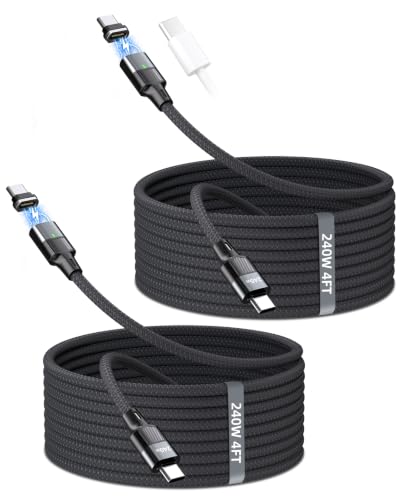 USB C Magnetic Charging Cable 240W [2Pack, 4ft] 24Pin USB C Magnetic Cable to USB C Fast Charger Data Cable, Magnetic Tip Fit All USB-C Cable for iPhone 17 16 15 Pro Max iPad MacBook, Sumsung,Laptop - size: 4FT