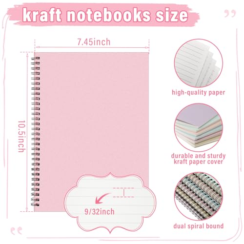 Fuutreo 6 Pack B5 Spiral Notebooks 10.5 x 7.45 Inch College Ruled Aesthetic Journal Kraft Hardcover 70 Sheets (140 Pages) Spiral Notebook for Office Students Work Journaling(Macaron,Bright Colors) - color: Macaron
