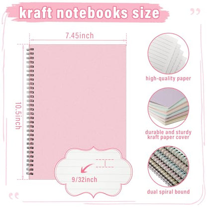 Fuutreo 6 Pack B5 Spiral Notebooks 10.5 x 7.45 Inch College Ruled Aesthetic Journal Kraft Hardcover 70 Sheets (140 Pages) Spiral Notebook for Office Students Work Journaling(Macaron,Bright Colors) - color: Macaron