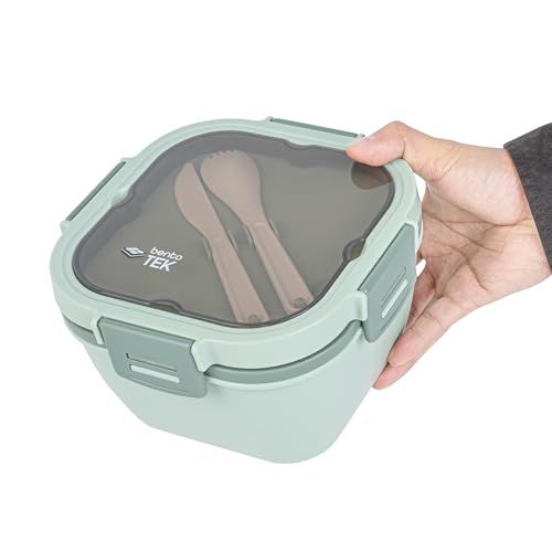 Restaurantware-Bento Tek 57.5 Ounce Bento Box, 1 Reusable Lunch Container - With Fork And Knife, Does Not Contain BPA, Green Plastic Reusable Lunch Box, Microwavable, Dishwashable - size: 1 Count, style: 58 oz - Green