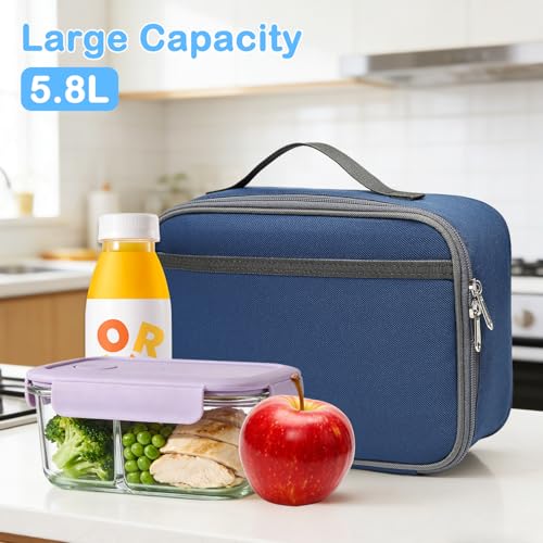 FlowFly Kids Lunch box Insulated Soft Bag Mini Cooler Back to School Thermal Meal Tote Kit for Girls, Boys,Cyan - color: Navy