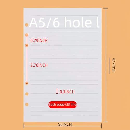 A5 College Ruled 6 Hole Cornell Refill Paper 160 Sheets 320 Pages | Thick horizontal lined paper, no ink bleed through, designed for Cornell note taking system - style: Ruled Lined Paper