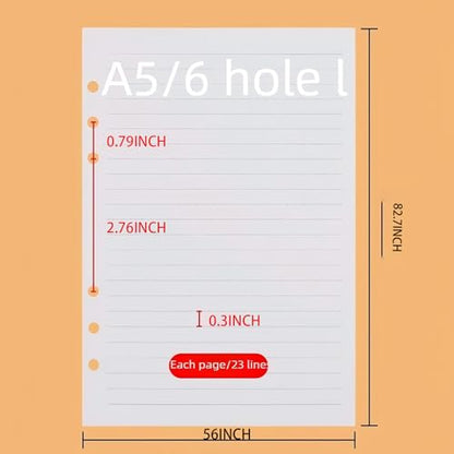 A5 Binder Refill Paper, 6-Hole Cornell Ruled, 160 Sheets No Bleed | 160 Sheets/320 Pages, Cornell Note Taking System, College Ruled, Thick No Bleed Paper, A5 6-Ring Binder Planner Inserts - style: Ruled Lined Paper