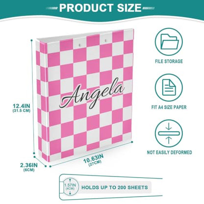 Custom 3 Ring Binder 1.5 Inch Round Rings Hot Pink Checkered Personalized Name Binders Organizer Fashion View Binder with 2 Pockets for School Office Supplies - color: Multi16
