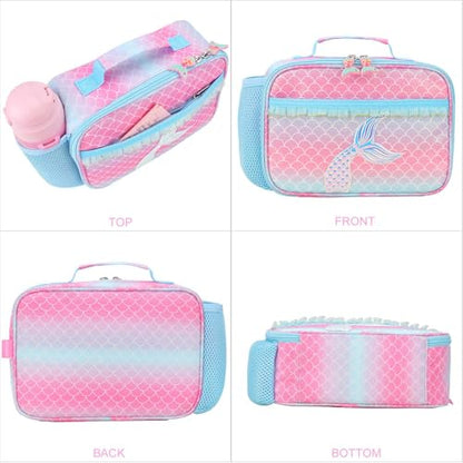 RHCPFOVR Kids Lunch Bag - Insulated Lunch Box for Boys Girls,Washable Lunch Bag and Reusable Toddler Leak-proof Lunchbox for School and Daycare - color: Blue and Pink Mermaid Tail
