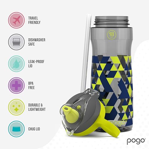 Pogo BPA-Free Tritan Kids Water Bottle with Silicone Soft Straw, Grey Geode, 18 oz. - color: Grey Geode