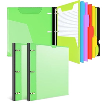 INFUN All-in-one Telescoping Binder Notebook - 2PCS，Refillable 3 Ring Notebook Binder with 1 plastic movable pocket folder,5 plastic subject dividers and graph paper and college ruled paper - Green - color: Green, size: 2 PCS