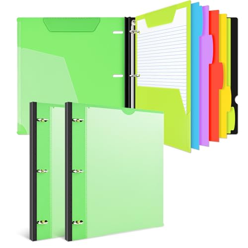 INFUN All-in-one Telescoping Binder Notebook - 2PCS，Refillable 3 Ring Notebook Binder with 1 plastic movable pocket folder,5 plastic subject dividers and graph paper and college ruled paper - Green - color: Green, size: 2 PCS