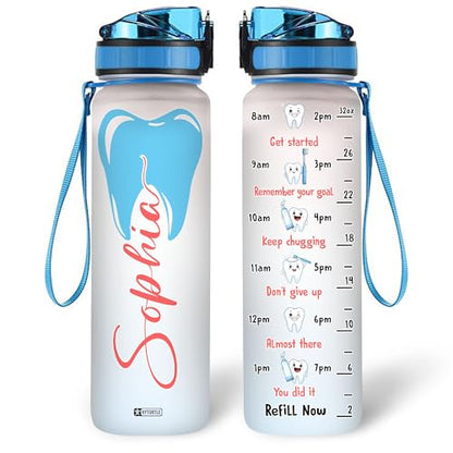 Hyturtle Personalized Dental Water Bottle - 32oz Motivational Water Bottle with Leak-Proof Lid Time Marker - Custom Name Gift for Dentists Dental Hygienists Dental Students - Birthday, Christmas Gift - color: Dentist