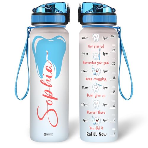 Hyturtle Personalized Dental Water Bottle - 32oz Motivational Water Bottle with Leak-Proof Lid Time Marker - Custom Name Gift for Dentists Dental Hygienists Dental Students - Birthday, Christmas Gift - color: Dentist