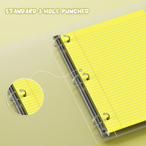 Yellow Loose Leaf Paper 8 x 10.5, 120 Sheets Lined Paper College Ruled Paper, 3 Hole Punched Notebook Paper College Ruled, 3 Ring Binder Paper 8 x 10.5, Filler Paper College Ruled for Office, School - color: Yellow-120 Pcs
