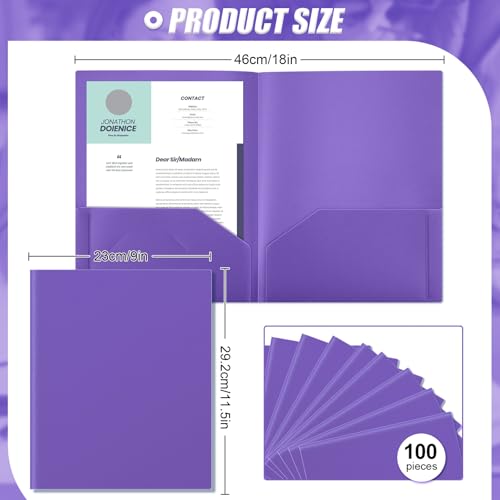 Gueevin 100 Pack Plastic Folder with Pockets, 2 Pocket Folders, Plastic Glossy Folders Fit Letter Size Paper, Heavy Duty Durable File Folder with Business Card for Home Office School (Purple) - color: Purple
