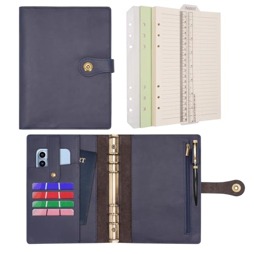Wonderpool A5 Binder Journal Leather Spiral Notebook Refillable College Ruled Paper, Budget Binder Rings Diary Organizer with Pen for Office School Travel Business Planning Writing (Blue,A5) - color: Blue, size: A5