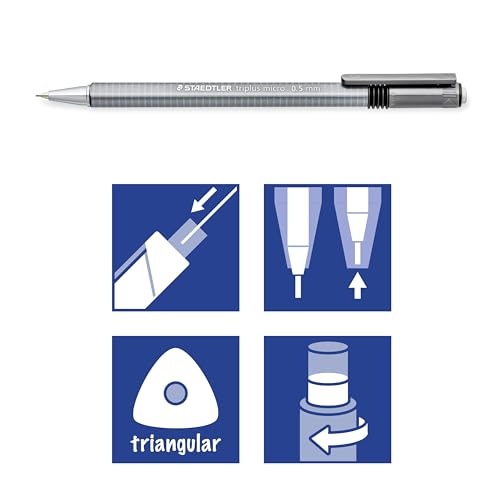 STAEDTLER triplus Micro 0.5mm Mechanical Pencils 3-pack: Retractable & Refillable #2 Mechanical Pencils with Twist Erasers, Ergonomic Triangular Grip for Writing, Drawing, Engineering & Drafting