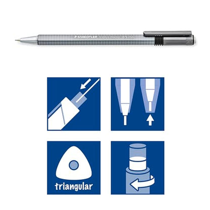 STAEDTLER triplus Micro 0.5mm Mechanical Pencils 3-pack: Retractable & Refillable #2 Mechanical Pencils with Twist Erasers, Ergonomic Triangular Grip for Writing, Drawing, Engineering & Drafting