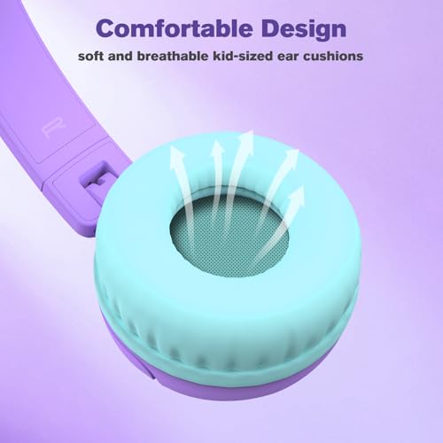 K6C Kids Headphones with USB-C, for Toddler & Kids Ages 2-12, 85dB Safe Volume Limited, Adjustable Headband & Foldable Wired, On-Ear Headphones for School, Travel, Tablet, iPad - color: Purple