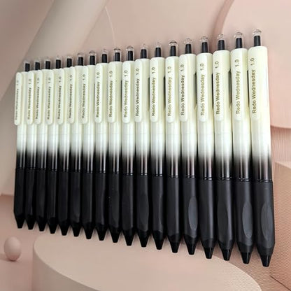 Fengtaiyuan Retractable Gel Pens, 1.0mm Bold Point Quick Dry Black Ink, 18 Pack Gradient Black-White Barrel with Ergonomic Non-Slip Grip, Smooth Writing for Grading Highlighting Signing Office School - color: BlackFRW10P18