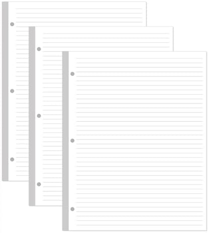 (3-Pack) 3-Hole Line Paper Refills, Letter Size Loose-Leaf Paper, 300 Sheets/600 Pages, 100gsm White Paper, 8.5'' x 11'' - size: 300 Sheets, style: 3-Hole