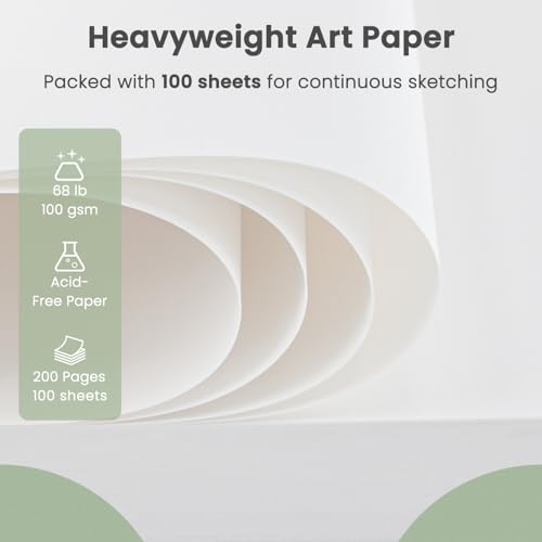 Cewei 9x12 Drawing Paper Pad, 100 Sheets, Spiral Bound Sketchbook, 68lb/100gsm White Drawing Paper for Kids Ages 4-8 & 9-12 - color: Sage Green, size: 9" x 12" (Pack of 1)