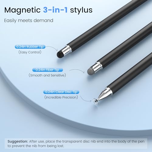 Stylus Pen for Touchscreen, 3 in 1 Magnetic Stylus Pens 2Pcs High Sensitivity & Precision Stylus Pencil for Apple iPad iPhone Sumsung Fire HD Tablets All Universal Touchscreen Devices - color: Black/Black