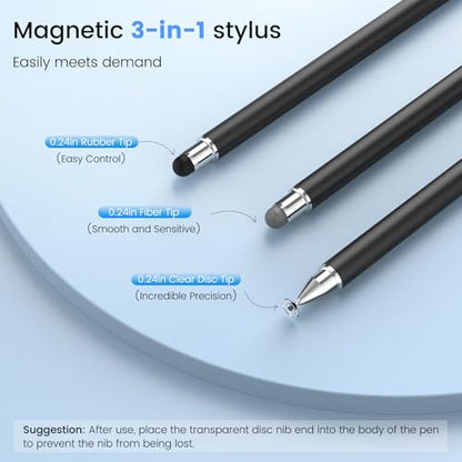 Stylus Pen for Touchscreen, 3 in 1 Magnetic Stylus Pens 2Pcs High Sensitivity & Precision Stylus Pencil for Apple iPad iPhone Sumsung Fire HD Tablets All Universal Touchscreen Devices - color: Black/Black