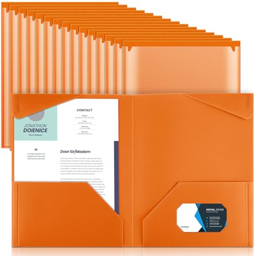 Henoyso 36 Pack Orange Plastic Folders with Clear Front Pockets Heavy Duty File Folders with 2 Pockets and Card Slot for Student Communication School Office Presentation Report - color: Orange