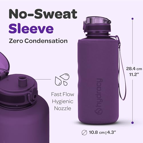Hydracy 2L Large Water Bottle, 100% BPA Free Tritan Plastic, Leakproof, Zero Condensation, Motivational Timeline, Safe, Non-Toxic, Durable, Smart Design | Leak Proof Gym Bottle with times to drink and no sweat Sleeve - Ideal for Fitness Sports & Outdoors